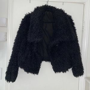Zara Black Fuzzy Teddy Jacket - Size Medium